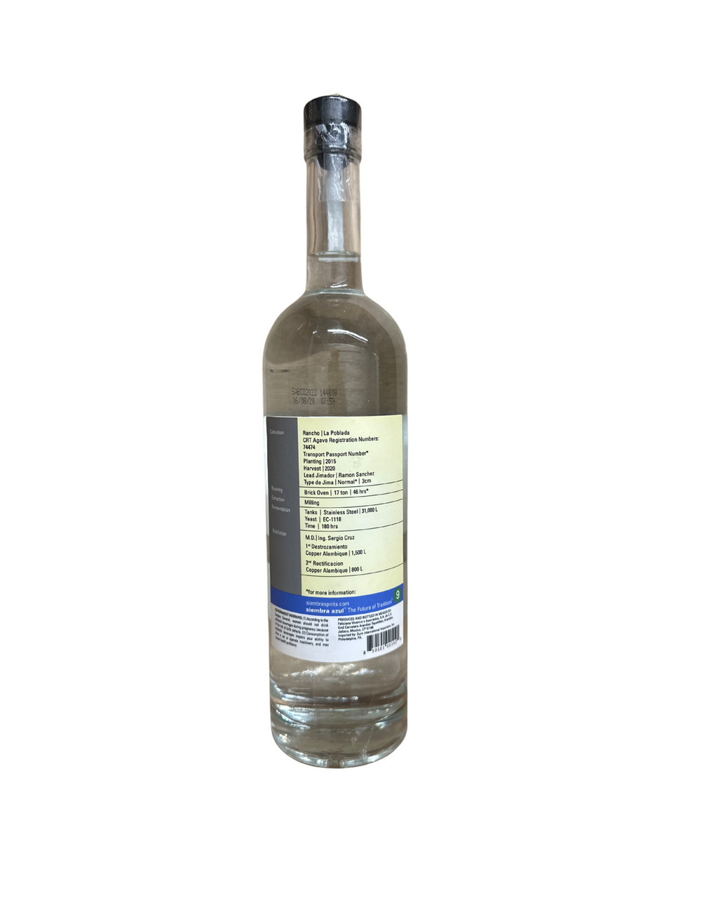 2020 siembra azul blanco 80 Proof 750ml