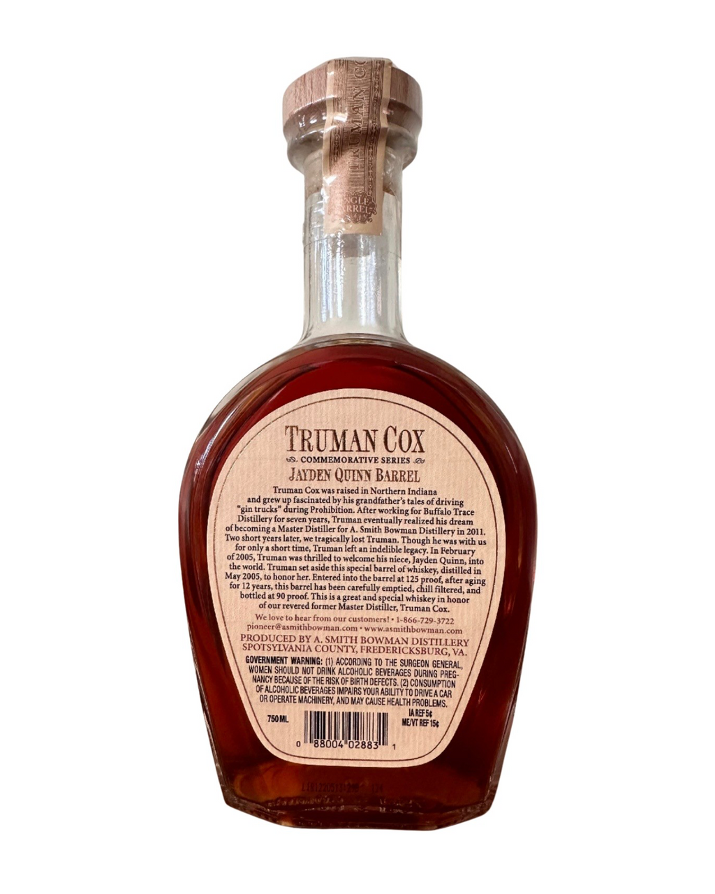2018 Bowman Truman Cox Commemorative Series Single Barrel Jayden Quinn Barrel 90 Proof 750ml